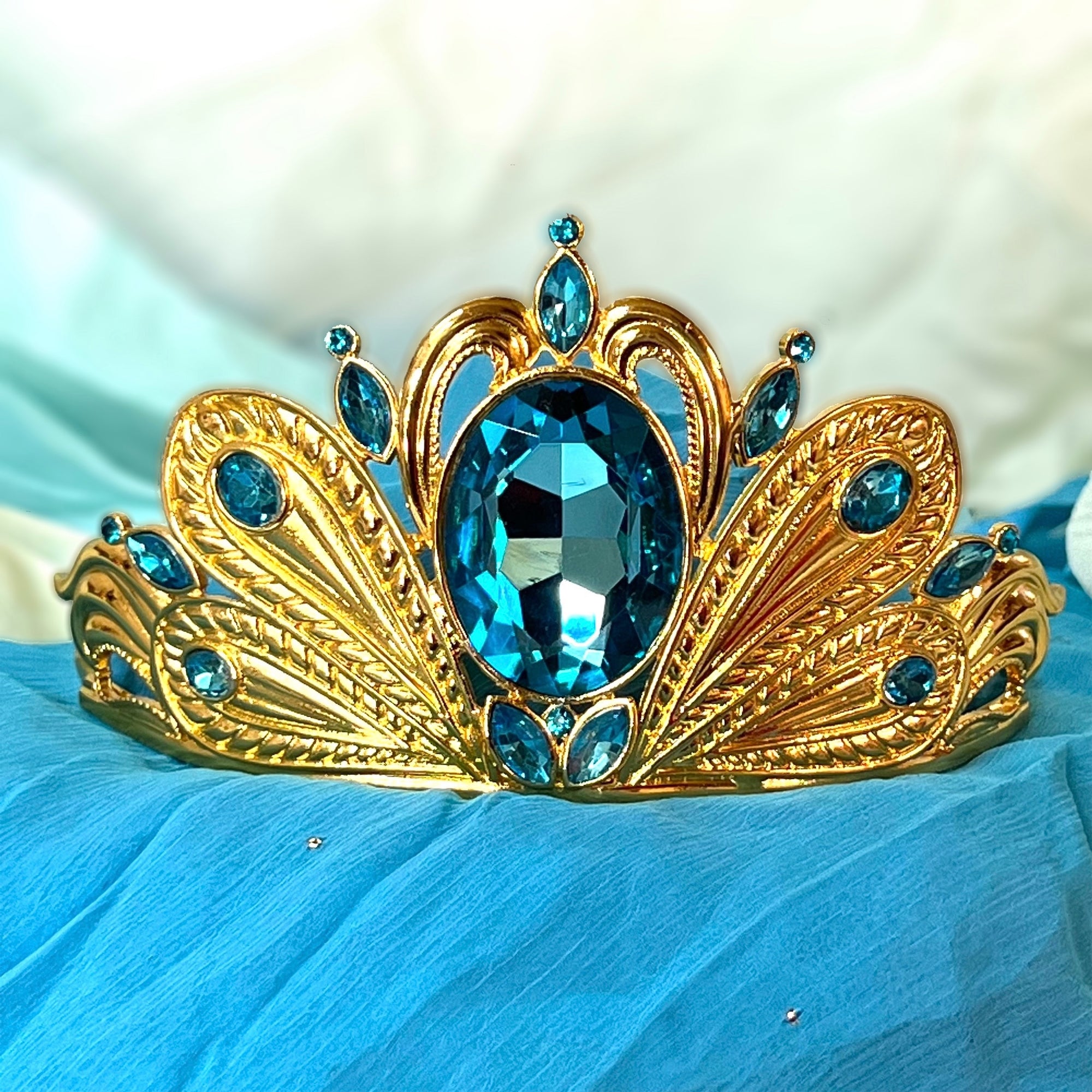 Jasmine Peacock Tiara Crystal Rhinestone Metal Crown Princess Cosplay