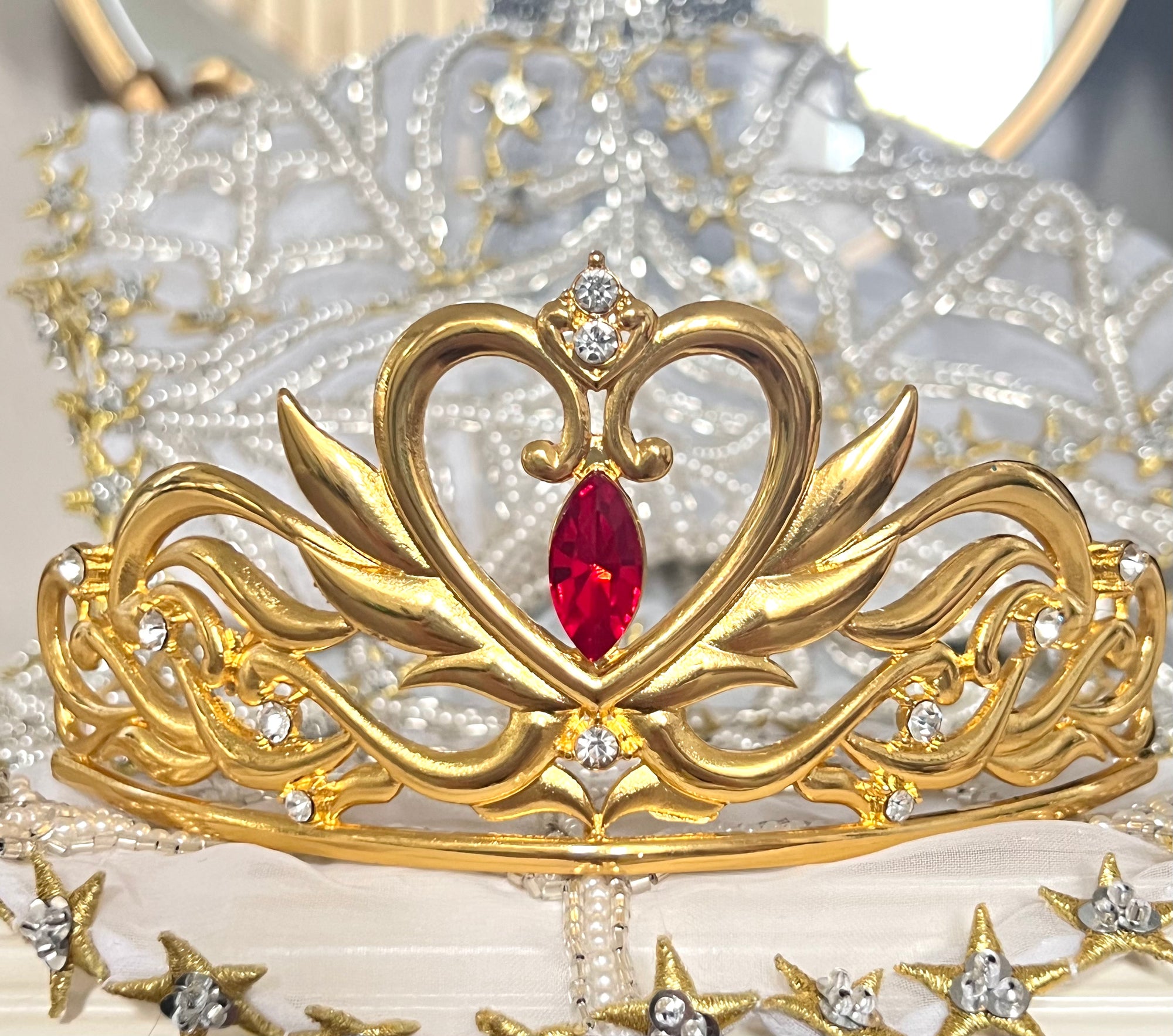 Gold Serenity Queen Moon Tiara Sailor Crystal Rhinestone Metal Crown Princess Cosplay